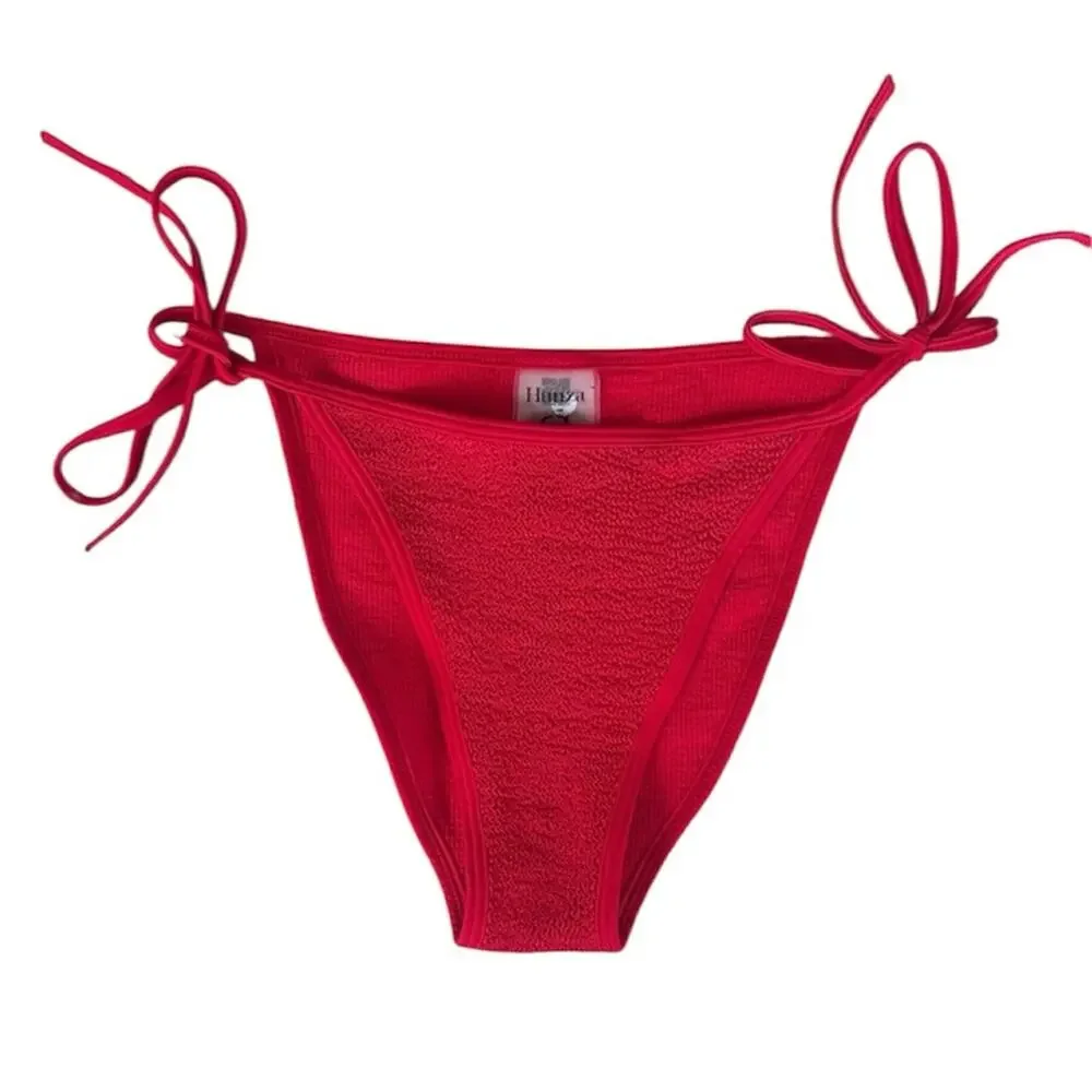 Hunza G Gina Red String Bikini Scrunch Bottoms One Size